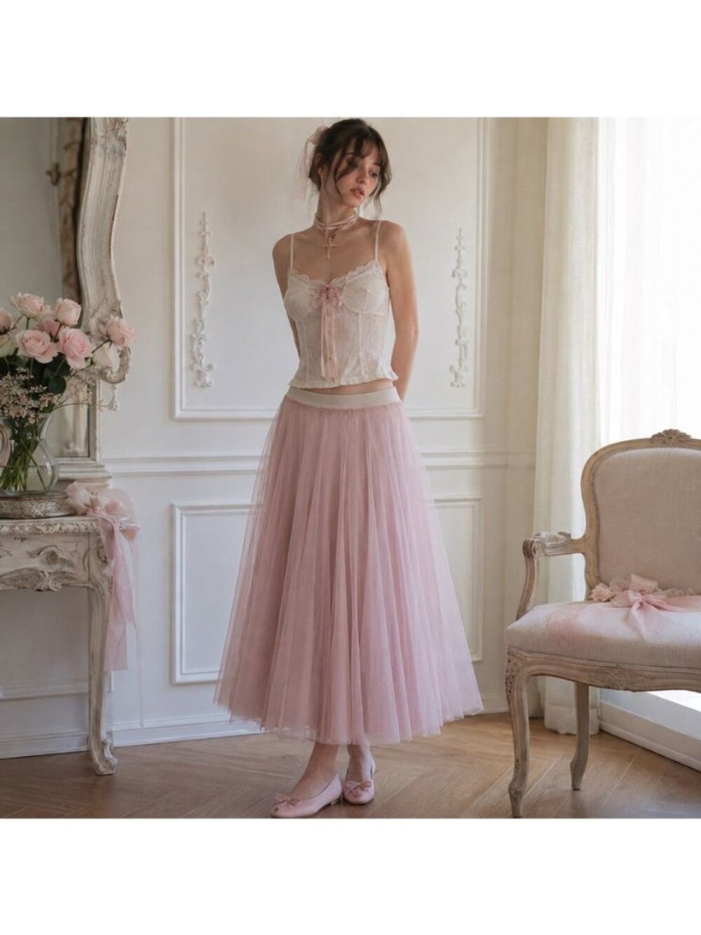 Dusty Pink Tulle Mesh Layered Skirt Fairycore Ethereal Festival Balletcore Sz S